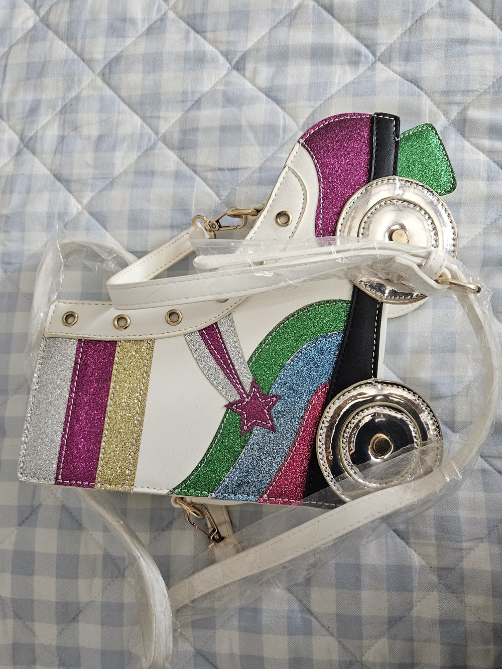 White Glitter Rainbow Star Crossbody Bag